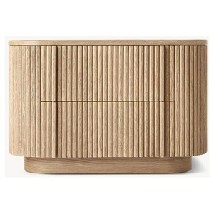 Luxury Fluted Solid Oak Modern Curved Nightstand with 1 or 2 Drawers Bedroom Furniture <b>Bedside</b> <b>Table</b> RH FURNITURE - Product Image 1