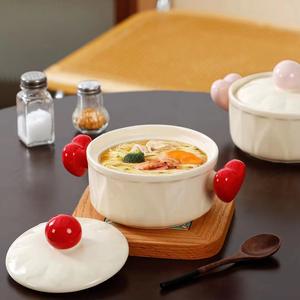 Creamic Wind Light Luxe Anti-Scald Double Oreille Bol à nouilles Bol en céramique avec couvercle Étudiant Dortoir Nouilles Ménage Bol à soupe - Product Image 3