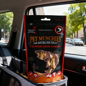 Harga Grosir Kulit Ikan Salmon Organik Tinggi Protein, Camilan Anjing yang Dikeringkan dengan Udara, Kenyal - Product Image 1