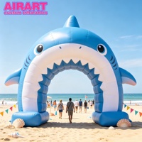 Arche gonflable en forme de bouche de requin, adorable portillon gonflable bleu en forme de requin pour le carnaval d'été, facile à ranger