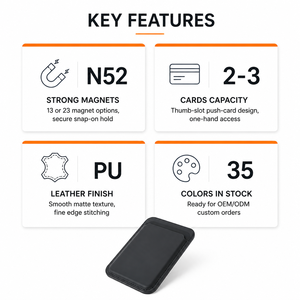 Porte-cartes magnétique minimaliste personnalisé OEM et portefeuille de téléphone en cuir PU, 16 couleurs, impression de logo, fournisseur - Product Image 3