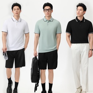 Men's Pique Cotton Polo Shirt Short Sleeve Summer Business Workwear <b>Mint</b> Green <b>White</b> <b>Black</b> - Product Image 1