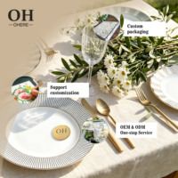 Service de table de luxe en porcelaine fine, motif lignes noires, avec bol, tasse et soucoupe, idéal pour événements, traiteur et location