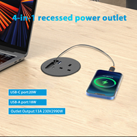 Prise de bureau cachée à charge rapide PD20W avec câble rétractable de 0.8m prise britannique double USB 2500W œillet d'alimentation de bureau haute puissance