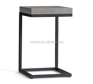 Modern exquisite C shaped side table concrete surface patio outdoor aluminium furniture