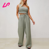 Pantalon de sport d'été léger à séchage rapide pour filles, logo personnalisé, taille haute, jambe large, pantalon de survêtement décontracté, deux poches, grande taille, solide