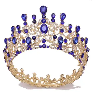 Moda boda joyería para el cabello oro rosa diamantes de imitación nupcial Tiara diadema desfile graduación completo redondo cristal reina corona