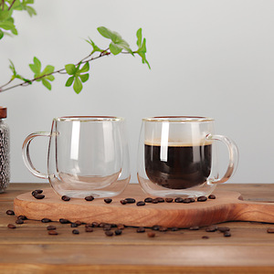 Logo personnalisé 10oz <span class=keywords><strong>tasses</strong></span> à café isolées en verre à double paroi <span class=keywords><strong>tasses</strong></span> à thé transparentes poignée espresso latte cappuccinos - Product Image 4