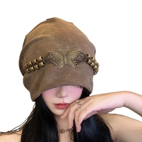 Bonnet décontracté en tricot jacquard à fourrure pour femme, couleur unie et motif lettres, tour de tête 48-50 cm