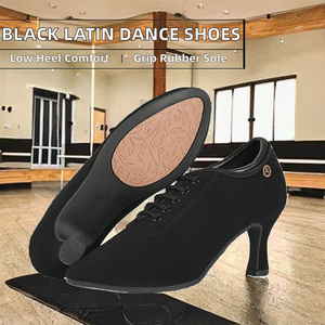 Chaussures de danse latine noires à talon épais de 3,5 cm/5 cm/7 cm pour la danse de salon/tango/jazz/valsdans/cha-cha, avec empeigne en tissu, semelle extérieure en caoutchouc et doublure en coton - Product Image 2
