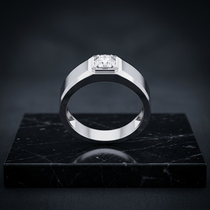 Anillo de Diamantes de Oro Blanco con Corte Redondo para Hombre |   Joyería de Lujo para Hombre para Bodas y Compromisos |   Joyería Fina al por Mayor - Product Image 2