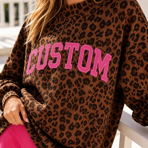 <span class=keywords><strong>Felpa</strong></span> da Donna <span class=keywords><strong>Personalizzata</strong></span> con <span class=keywords><strong>Stampa</strong></span> Leopardata, Collo Alto, Ricamo con Lettere, in Cotone Felpato, Pullover Vintage Oversize - Product Image 4