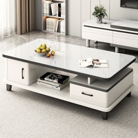Meubles modernes pour salon et chambre à coucher, table basse blanche et meuble TV avec plateau en verre, rangement durable