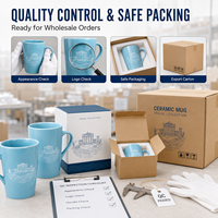 Coffret Cadeau Tasse Souvenir Athènes Personnalisée en Porcelaine Fine, Motif Ligne Art Bleu Égéen, Design Temple d'Athéna et d'Érechtheion, Anti-fuite