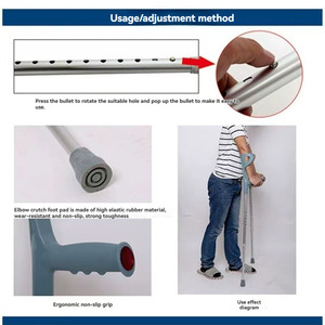 Elbow <b>Crutch</b> Height Adjustable Silver Gray Black Fracture Rehabilitation <b>Walking</b> Aid Telescopic Medical Assistive Device - Product Image 4