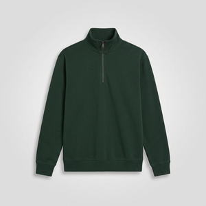 Sudadera de Hombre Verde Oscuro con Cierre de Cremallera, Corte Regular, Tejido de Algodón, Cuello Alto, Color Sólido, para Otoño - Product Image 2
