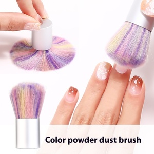 Pinceau à poussière pour nail art Kolinsky, manche court, sept poils en acrylique multicolores, outil de manucure, nettoyage de la poudre à ongles, métal - Product Image 3
