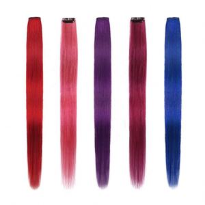 Extensions de cheveux à clips Remy de 18 pouces, 100% cheveux humains naturels, 1 pièce, lisses, mèches colorées, postiches à clips - Product Image 1