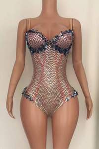 Bodys Bling pour femmes vêtements de scène <span class=keywords><strong>paillettes</strong></span> imprimé strass sans manches voir <span class=keywords><strong>à</strong></span> travers Performance body <span class=keywords><strong>combinaison</strong></span> - Product Image 3