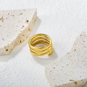 แหวนดีไซน์เรขาคณิตแบบซ้อนได้ ทำจากสแตนเลสสตีล 18k ขนาด 6 7 8 เครื่องประดับแฟชั่นสำหรับทุกเพศ - Product Image 2