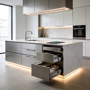 Meubles <span class=keywords><strong>de</strong></span> cuisine minimalistes sans poignées <span class=keywords><strong>avec</strong></span> finition ultra brillante, évier et <span class=keywords><strong>plaque</strong></span> <span class=keywords><strong>de</strong></span> <span class=keywords><strong>cuisson</strong></span> intégrés - Product Image 4