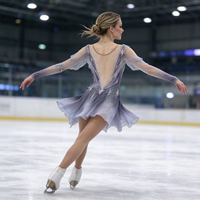 Robe de patinage et de danse dégradé gris-violet, manches longues en maille, dos nu orné de strass, pour enfants et adultes, compétition et performance