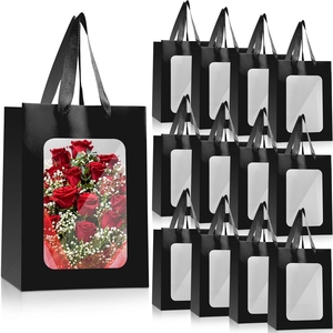 Bolsas de papel Kraft de embalaje de regalo de flores personalizadas con ventana transparente - Product Image 4