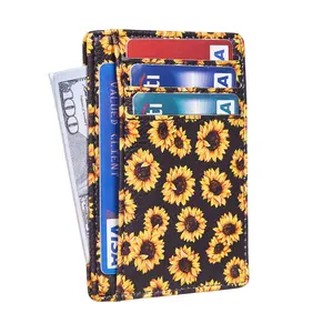 Fashionable Sunflowers Ladies Wallet Card Holders Slim Minimalist Rfid Microfiber Women Card Wallets