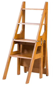 3 en 1 <span class=keywords><strong>bois</strong></span> bambou pliant debout échelle multifonction étagère à <span class=keywords><strong>plantes</strong></span> Rack tabouret de marche chaise multifonctionnelle à 4 marches chaise à échelle - Product Image 5