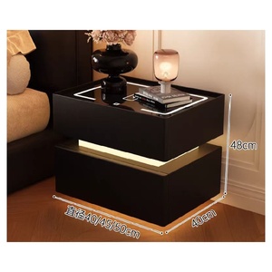 Modern Luxury Smart <strong>Bedside</strong> <strong>Table</strong> Wood <strong>Marble</strong> with Led Light Fingerprint Wireless Charging Speakers Floating Furniture - Product Image 3