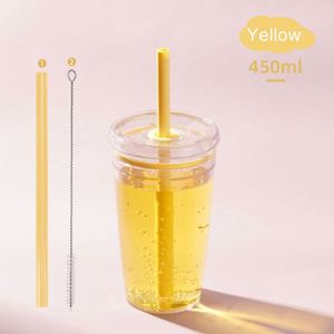 Nuevo Vaso Térmico 2026 sin BPA de PCTG Tritan para Bebidas Frías con Tapa y Popote, 450ml, Vaso de Plástico de Pared Simple para Boba, Té con Leche y Smoothies - Product Image 1