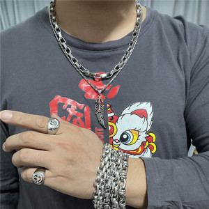 <b>Feather</b> Pendant <b>Necklace</b> Men's Stainless Steel Red Crystal Bezel Setting Retro Punk Style Everyday Wear 120109 - Product Image 3