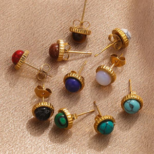 Pendientes de Botón Redondos de Piedras Preciosas Naturales de Moda para Mujer, Pendientes de Acero Inoxidable con Bola, Impermeables, de Alta Calidad, Joyería Diaria, Bisutería - Product Image 4