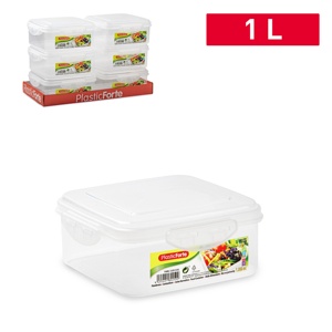 Contenitore per Alimenti Quadrato PlasticForte 1 L con Chiusura a Scatto per Conservazione Domestica - Product Image 1