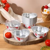 Barquette jetable en aluminium en forme de cœur rouge 3,4 oz, petit moule à pâtisserie en aluminium pour boulangerie, vente en gros, service alimentaire, plateau argenté