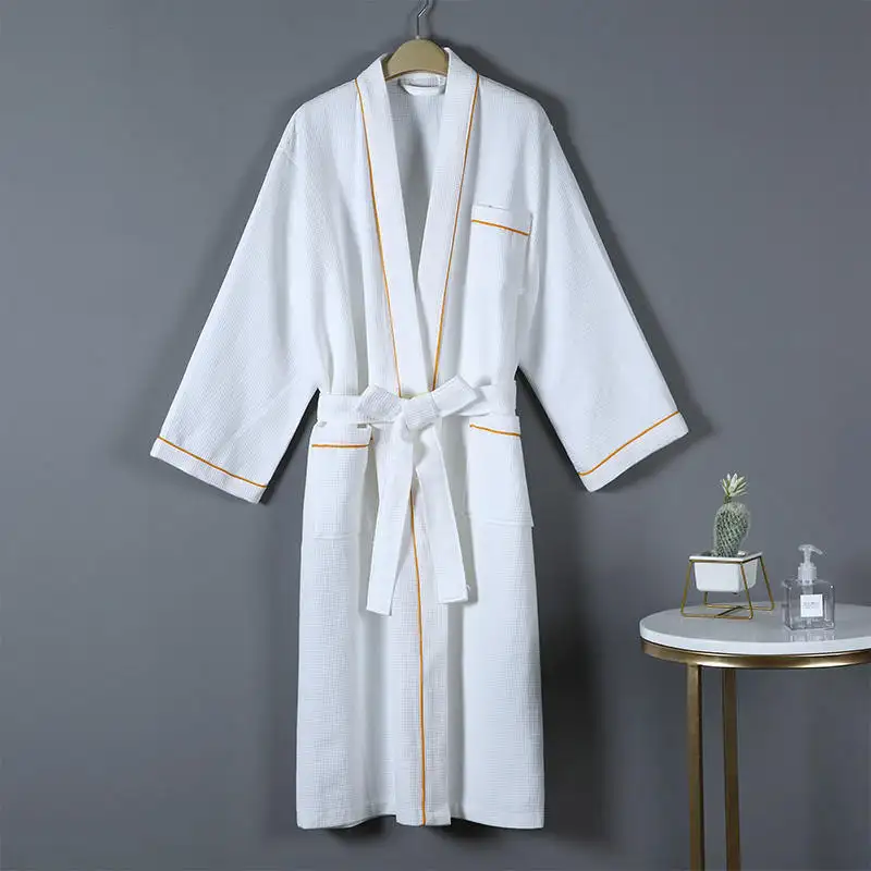 Jubah Mandi Unisex Wanita dan Pria 100% Katun Wafel Jubah Mandi Ringan Spa Hotel Breathable