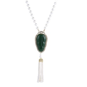 Guohaoshipin Pearl Tassel Necklace With Green And White Stone Pendant For Party Fashion Sweater Chain - Product Image 5
