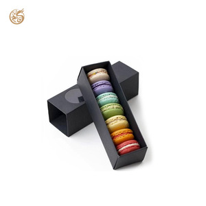 Black Luxury Sliding Out Open Cardboard Paper Packaging Gift Macaron Drawer Box Wholesale Packaging Macaron Box