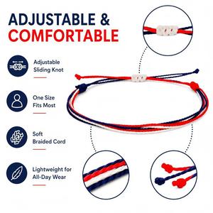 Fashion String <b>Bracelets</b> Set Of 30 Pieces <b>Red</b> White Blue Braided Waxed Thread Adjustable For Independence Day Celebration - Product Image 2