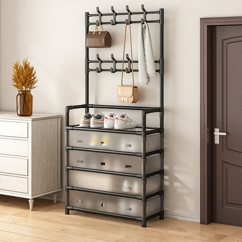 Support à chaussures et chapeaux amélioré, 5 niveaux, 60 cm, noir [anti-poussière]