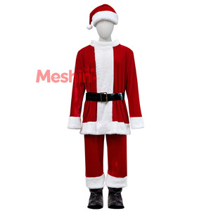 Costume de Père Noël rouge pour adulte avec bordure en velours et divers accessoires - Tenue de cosplay pour fête de Noël - Product Image 6