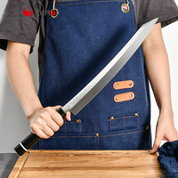 Lame Kiritsuke Professionnelle Japonaise à Dos Incurvé Super Sharp Couteau Sushi Sashimi 13 Pouces Manche en Ébène avec Corne de Bœuf Noir