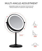 Miroir cosmétique à LED double face rechargeable à hauteur réglable, grossissement 3x/5x/7x/10x, rotation à 360°, personnalisé