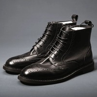 Bottes rétro en cuir véritable mi-mollet respirantes antidérapantes pour hommes tendance décontractées automne/hiver
