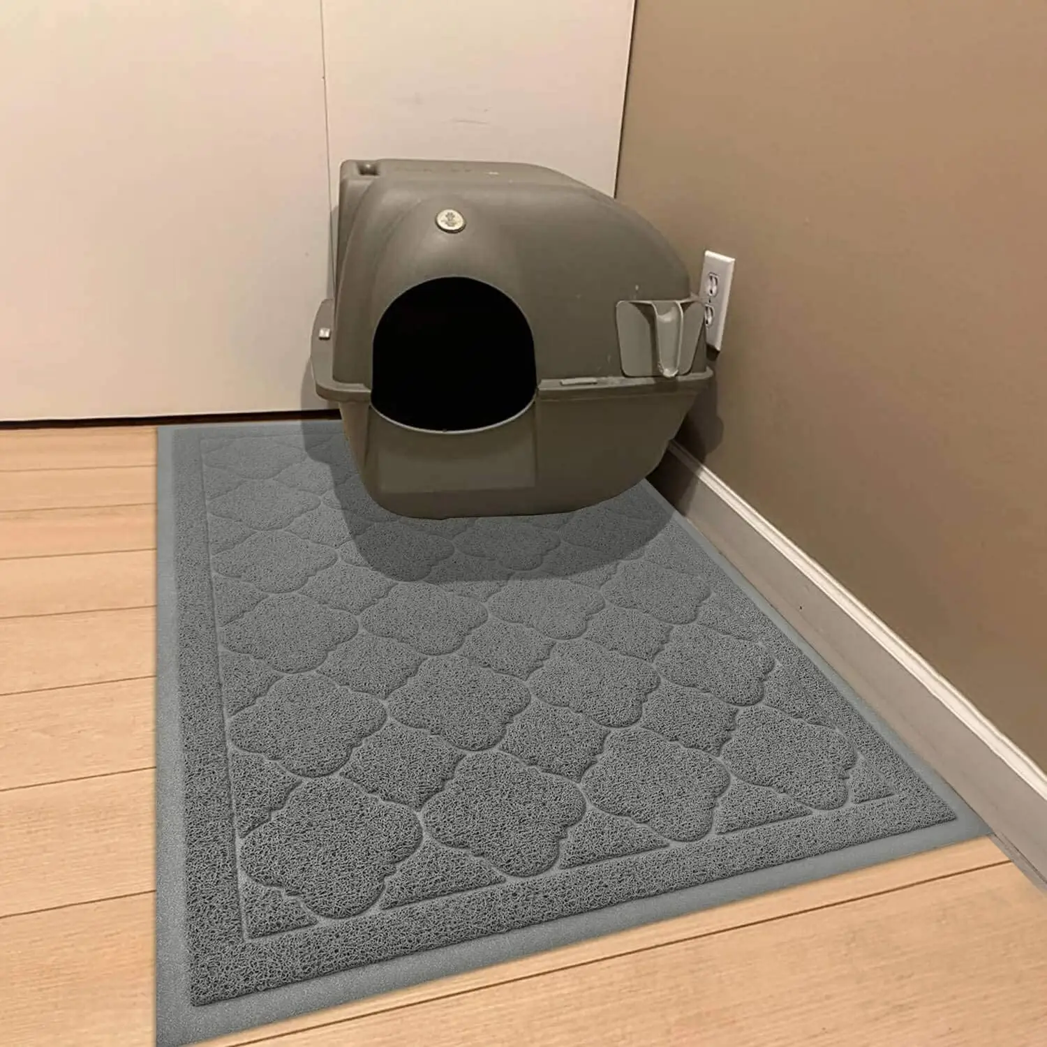 Non slip cat litter box mat thick PVC cat litter trapping mat waterproof pet cat litter mat grey