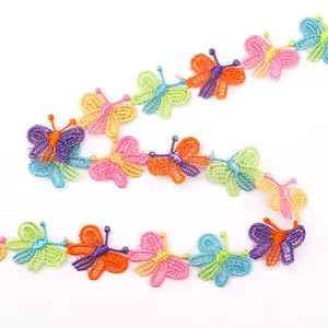 DIY sewing accessories hot sale polyester colored flower embroidered fabric lace water soluble headwear butterfly lace trim