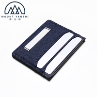 Dompet Kartu Kredit Kulit Asli Denim Tahan Lama Model Sambungan Yanzhi dengan Logo Kustom, Anti RFID, Tipis, dan Praktis