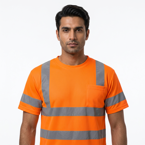 Chemise de travail haute visibilité en polyester/coton pour hommes, personnalisable avec logo, manches courtes, gilet orange uni respirant, sécurité garantie - Product Image 1