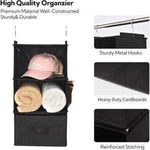 6-Shelf Hanging Closet Organizer With 3 Drawers Separable Into 2 Packs For Bedroom Wardrobe Storage Modern Design Non-Woven - Product Image 6