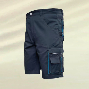 Shorts de travail décontractés pour hommes, confortables, taille mi-haute élastique, multi-poches, durables, imperméables, motif uni, pour l'été - Product Image 3
